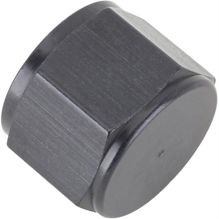 Aluminum -12 AN Flare Fitting Cap, Black Anodized