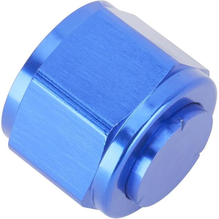 Aluminum -12 AN Flare Fitting Cap, Blue Anodized