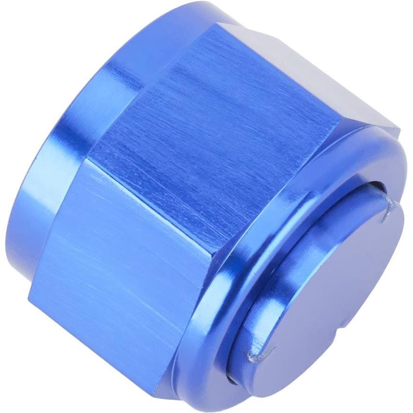 Aluminum -16 AN Flare Fitting Cap, Blue Anodized