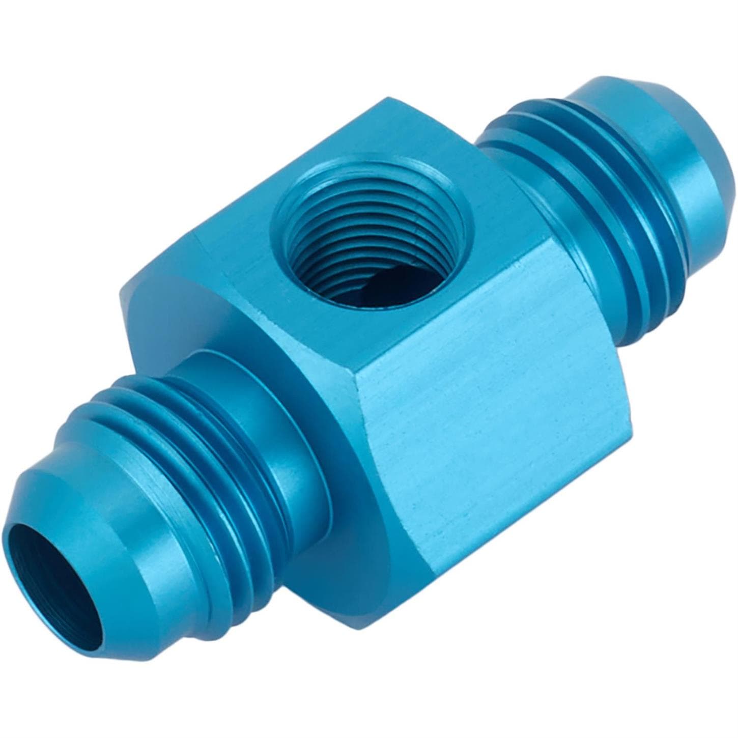 Inline Fuel Pressure Adapter, -6 AN to -6 AN w/ 1/8Inch NPT, Blue