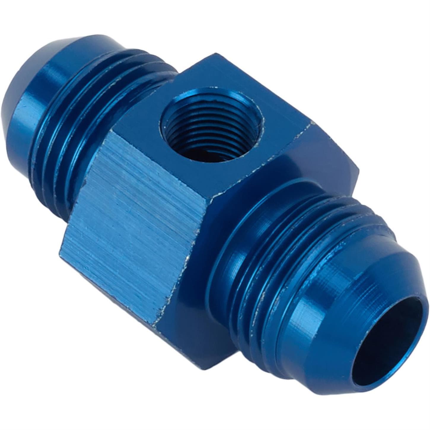 Inline Fuel Pressure Adapter, -8 AN to -8 AN w/ 1/8Inch NPT, Blue