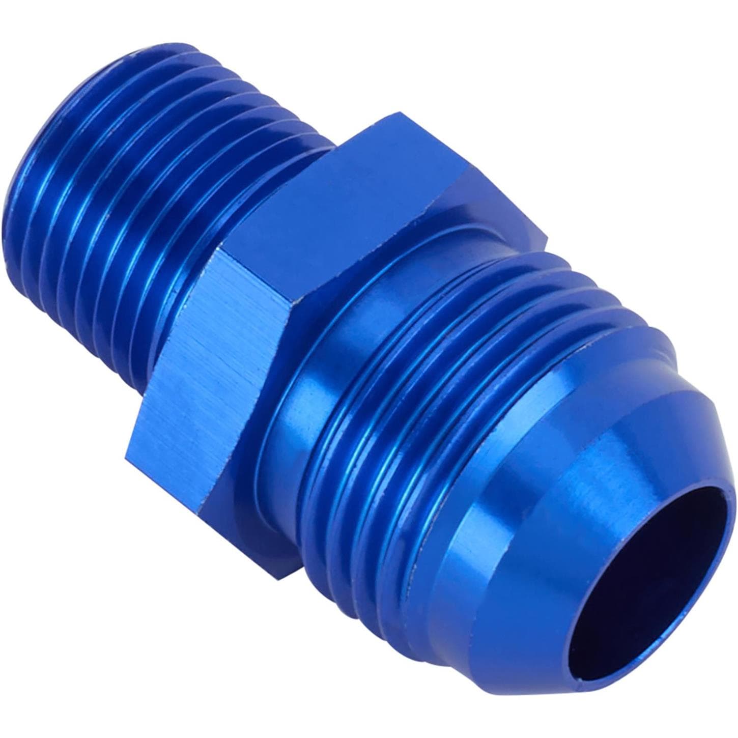 Blue Straight AN10 Flare Adapter to 3/8 Inch Aluminum Pipe Fitting