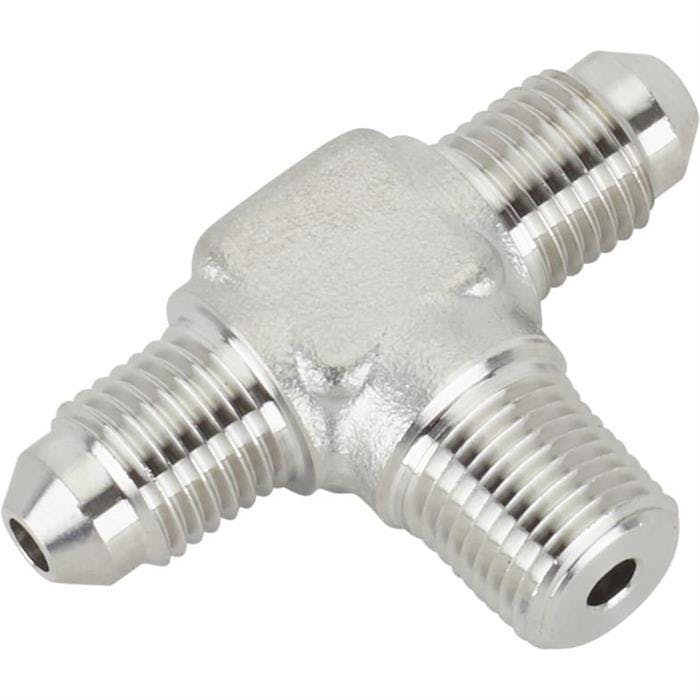 Stainless Steel AN3 to AN3 Tee, 1/8 Inch NPT Male