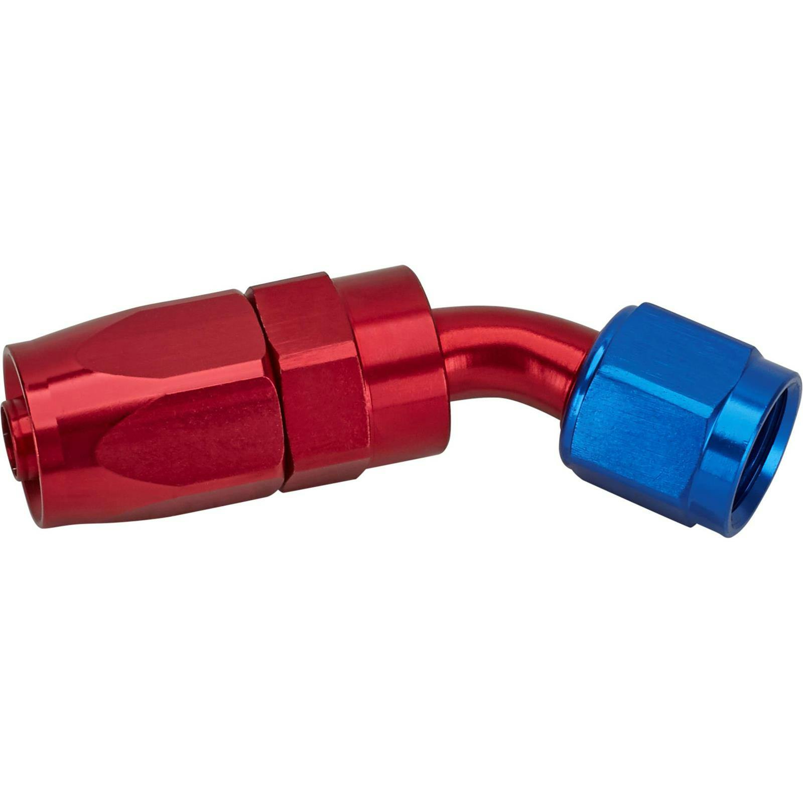 Speedway Full Flow Swivel Hose End Fitting, 45 Degree, Red/Blue, -6 AN