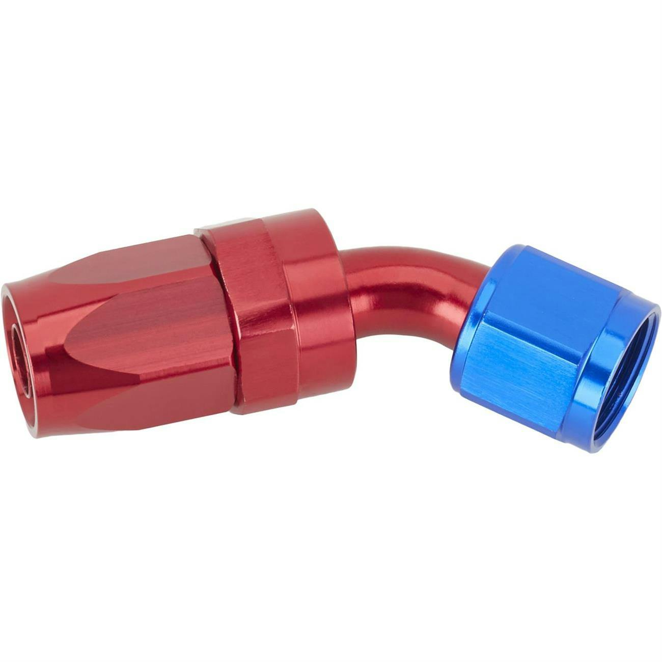Speedway Full Flow Swivel Hose End Fitting, 45 Degree, Red/Blue, -8 AN