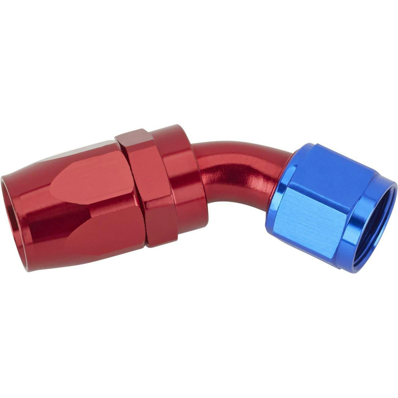 Speedway Full Flow Swivel Hose End Fitting, 45 Degree, Red/Blue -10 AN