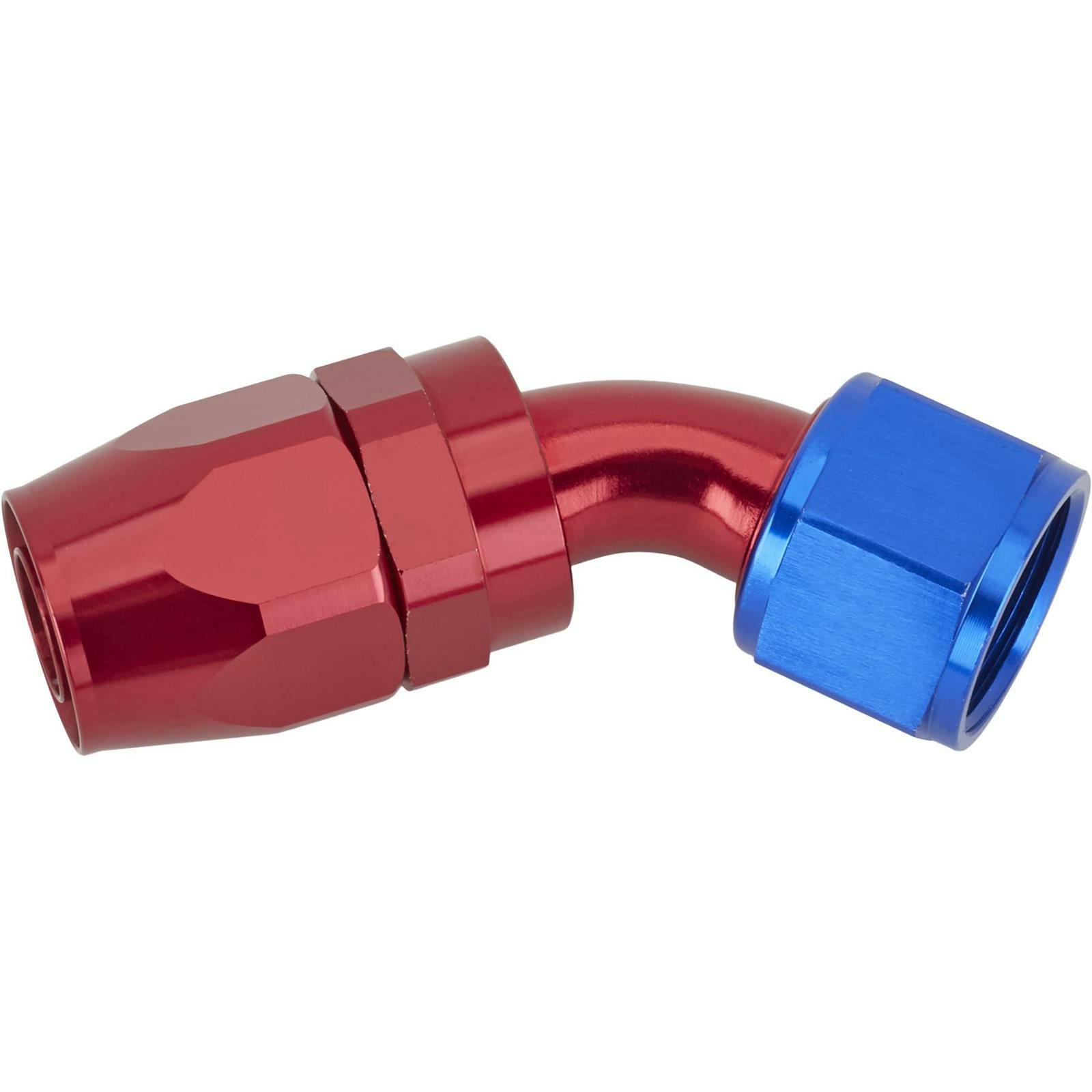 Speedway Full Flow Swivel Hose End Fitting, 45 Degree, Red/Blue -12 AN