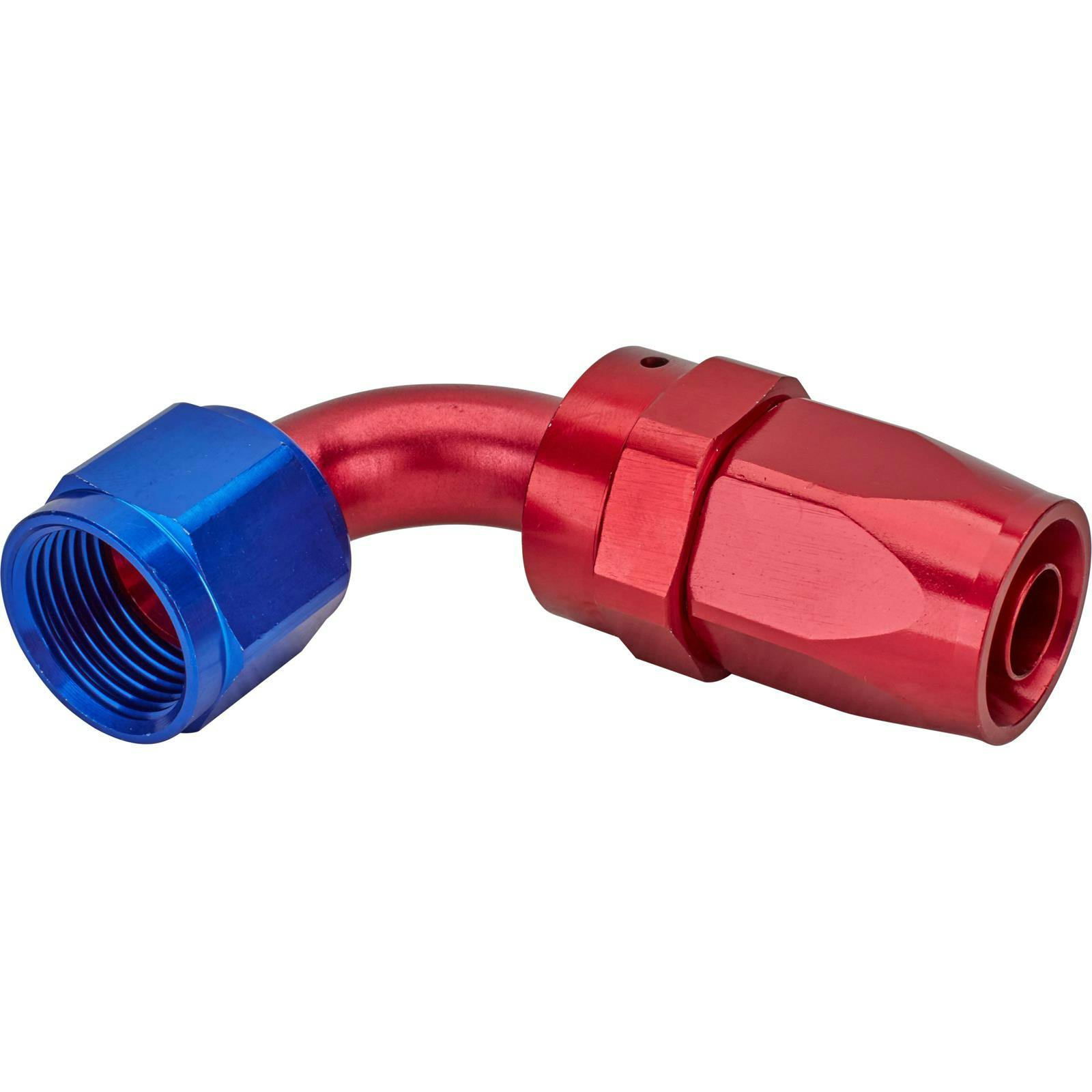 Speedway Full Flow Swivel Hose End Fitting, 90 Degree, Red/Blue, -8 AN