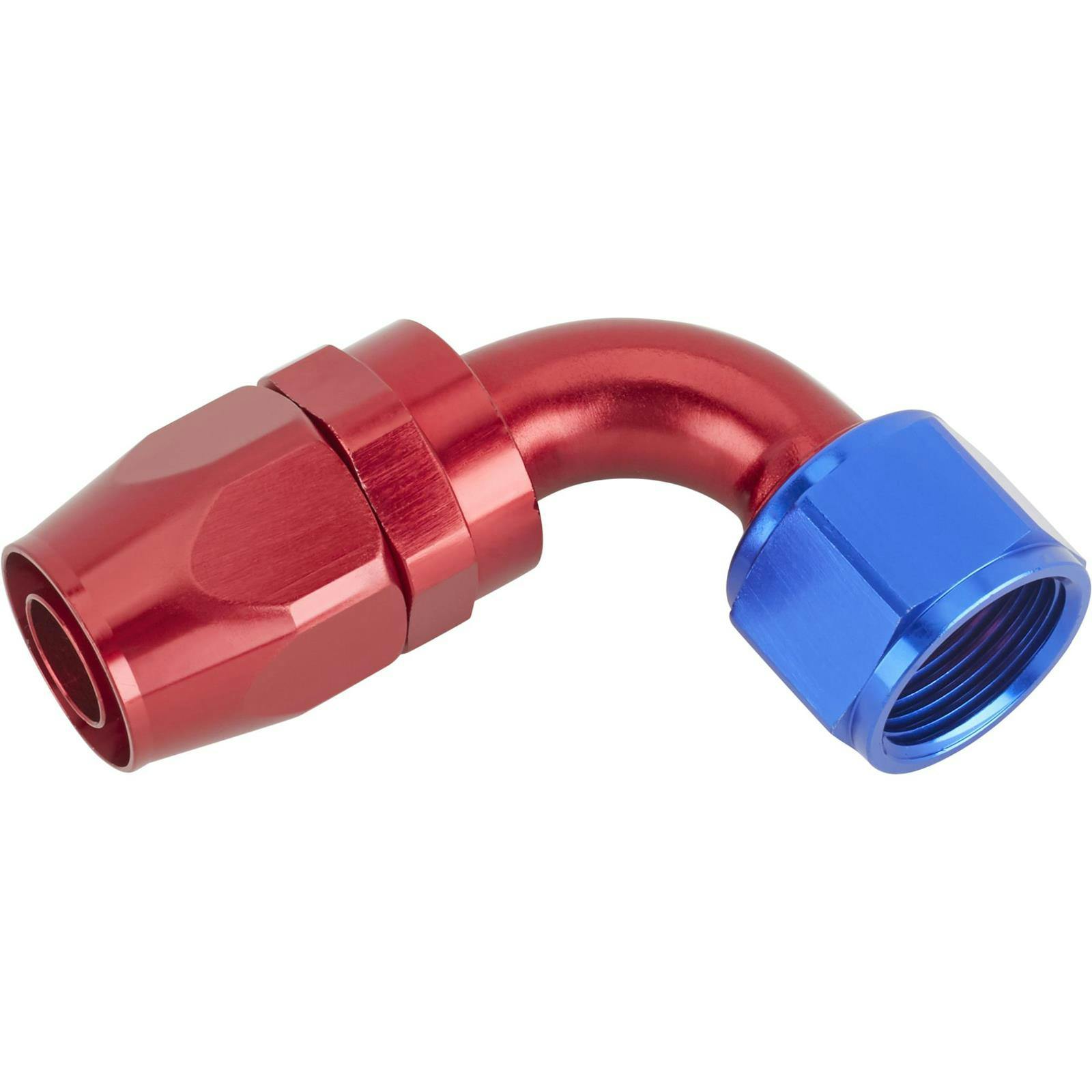 Speedway Full Flow Swivel Hose End Fitting, 90 Degree, Red/Blue -12 AN