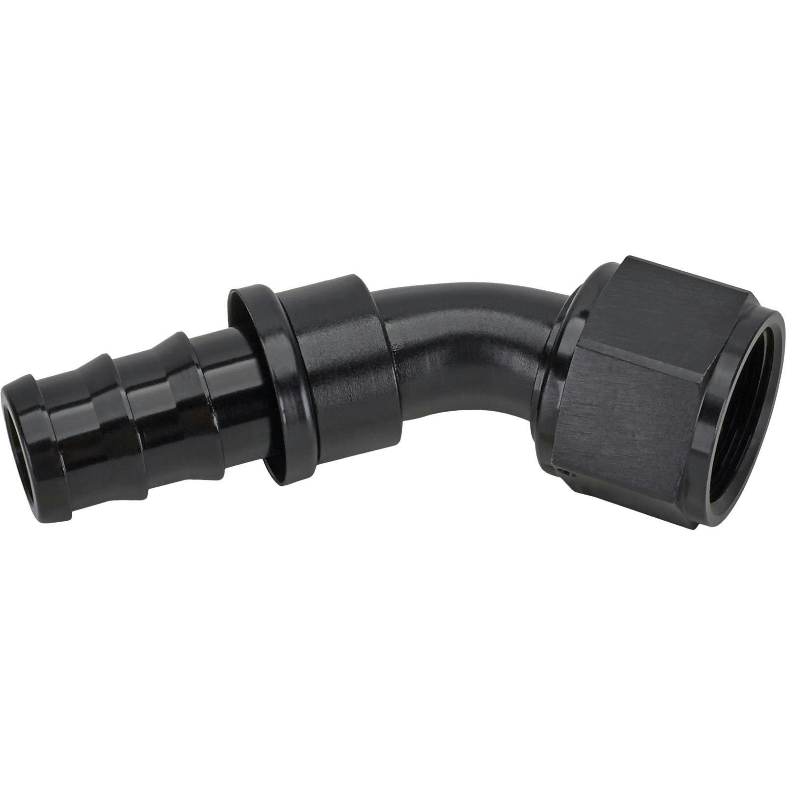 Black 45 Degree Socketless Push-On Hose End, -12 AN