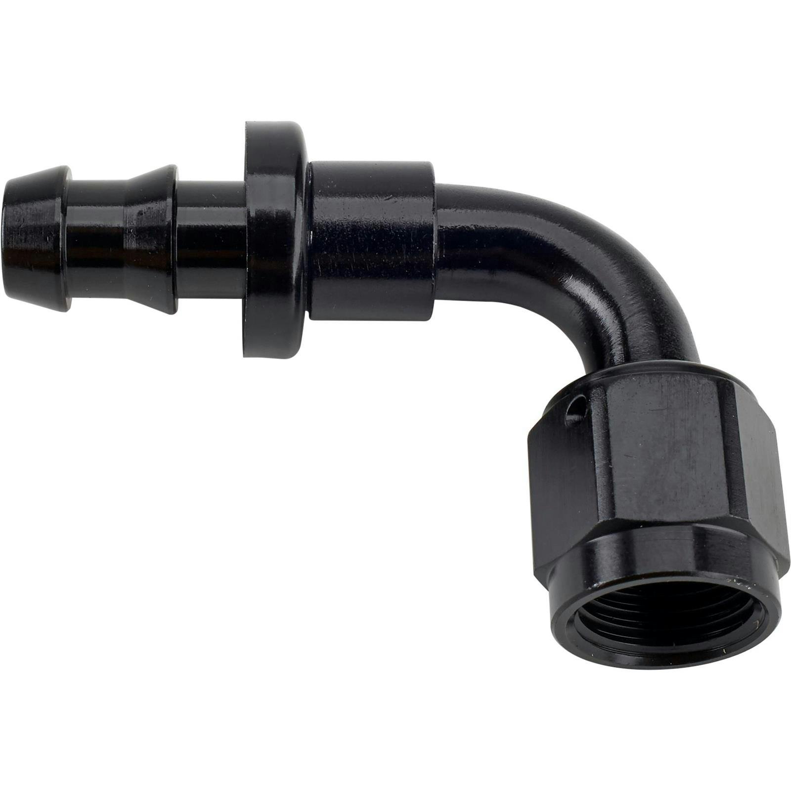 Black 90 Degree Socketless Push-On Hose End Fitting, -6 AN