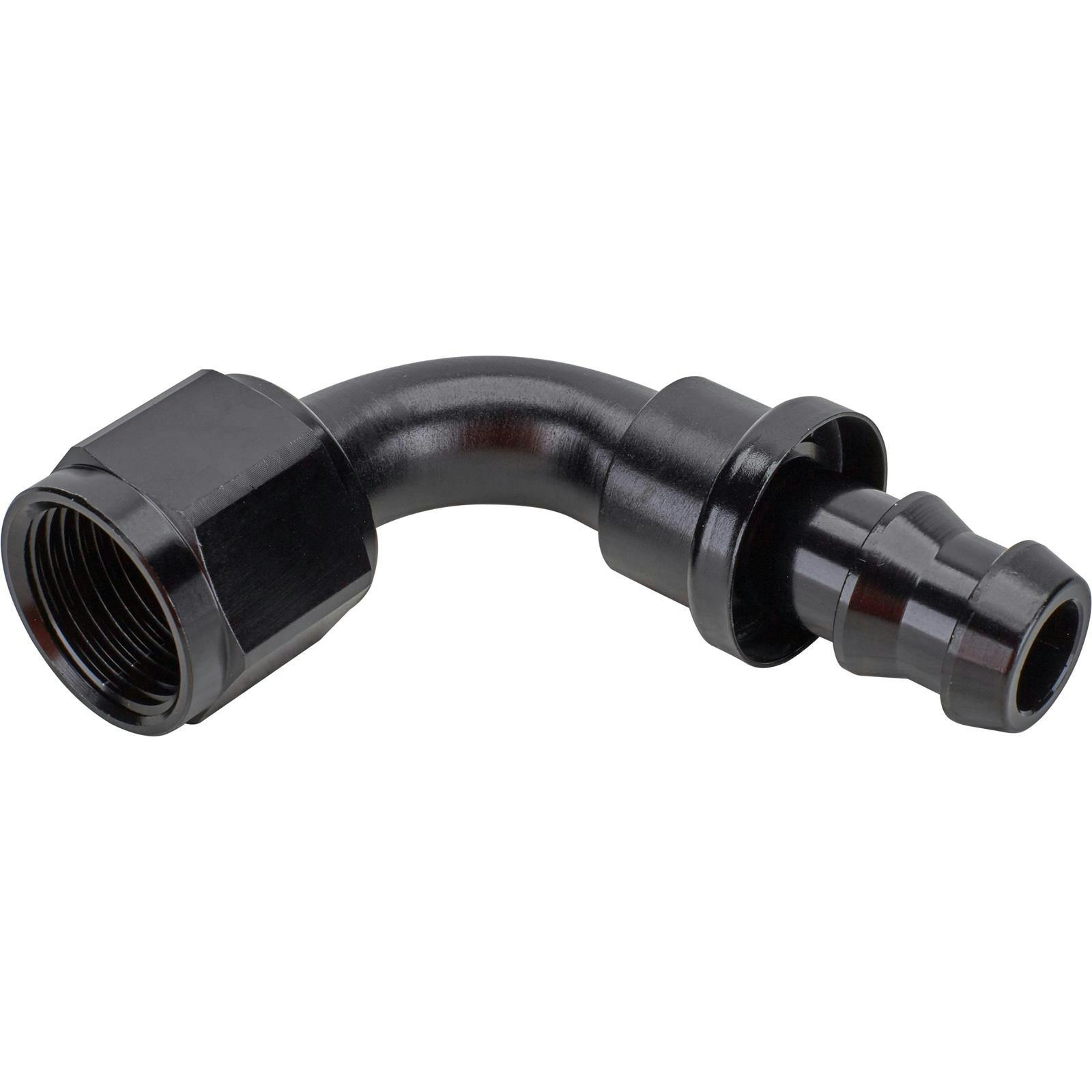 Black 90 Degree Socketless Push-On Hose End, -8 AN