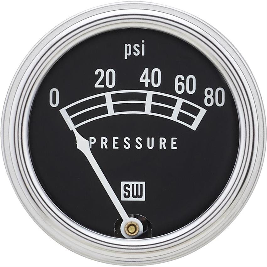 Stewart Warner 82208 Std 2-1/16 In. Oil Pressure Gauge, Mech, 0-80 PSI