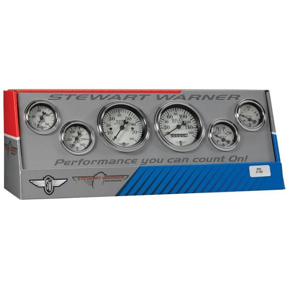 Stewart Warner 82224 Wings Six White Gauge Set, Electric/Mechanical
