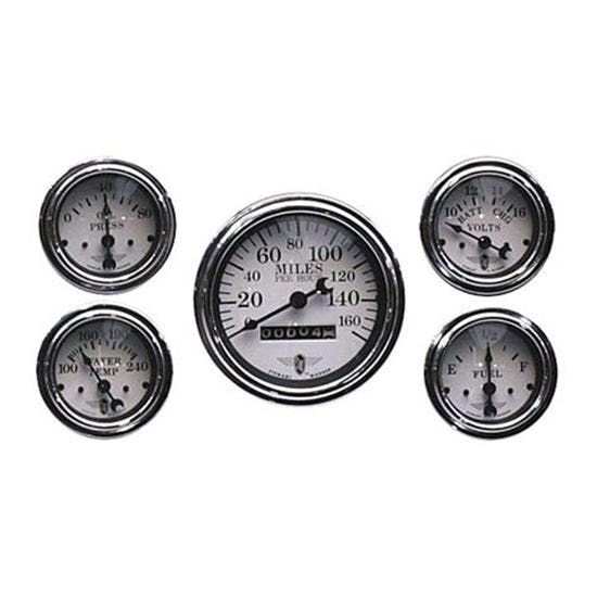 Stewart Warner 82226 Wings Five Gauge Set, Electric/Mechanical, White