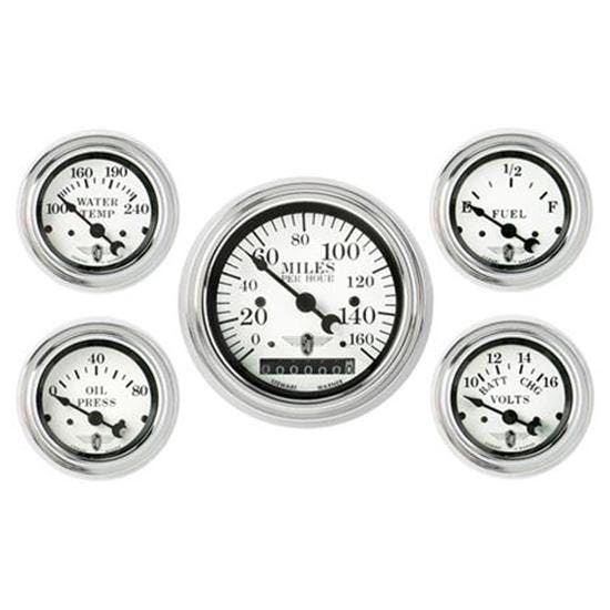 Stewart Warner 82228 Wings Five Gauge Set, Electric, White Face