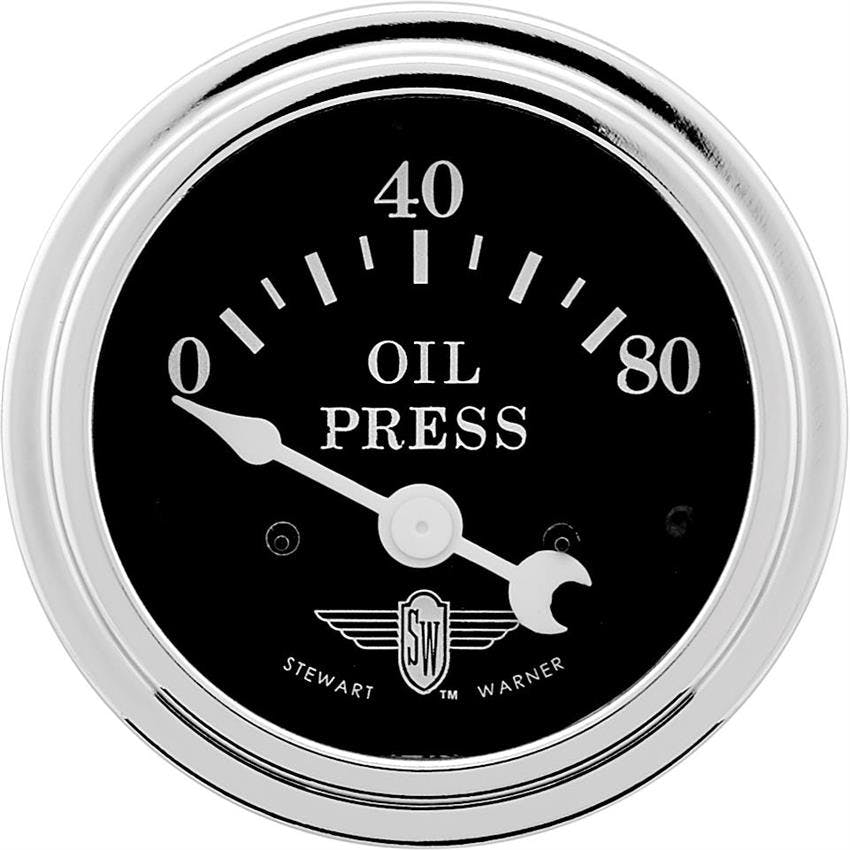 Stewart Warner 82474 Wings Electric Oil Pressure Gauge, Black