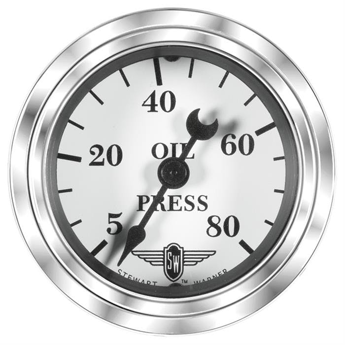 Stewart Warner 82475 Wings Mechanical Oil Pressure Gauge, White