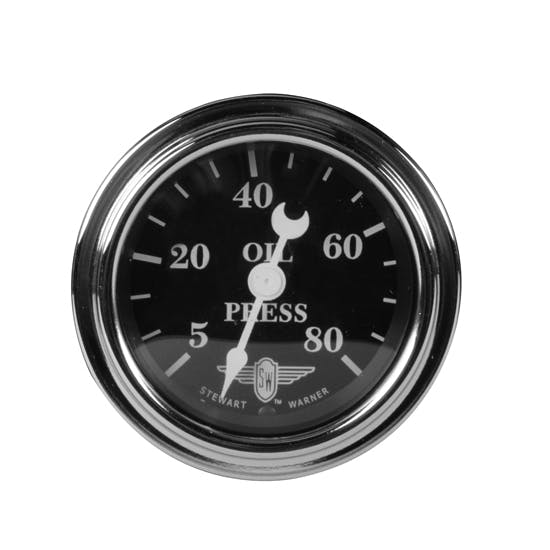 Stewart Warner 82476 Wings Mechanical Oil Pressure Gauge, Black