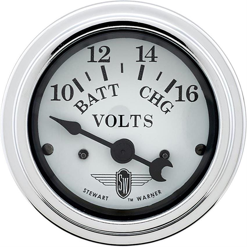 Stewart Warner 82481 Wings Voltmeter Gauge, White