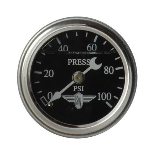Stewart Warner 838136 Liquid Filled Pressure Gauge, 100 PSI Black