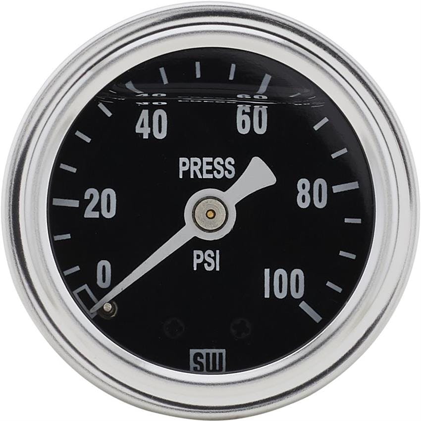 Stewart Warner 838140 Liquid Filled Pressure Gauge, 100 PSI Black