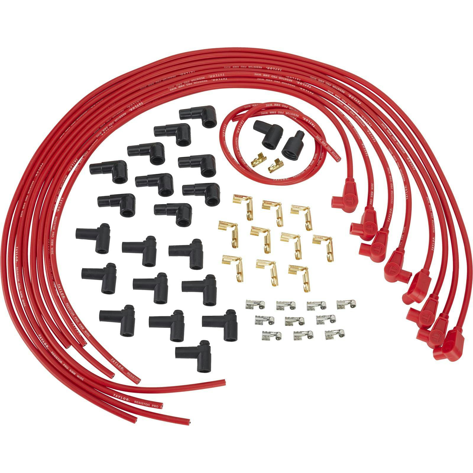 Taylor 70251 8mm Spark Plug Wires, 90 Degree, Red, Resistor Core