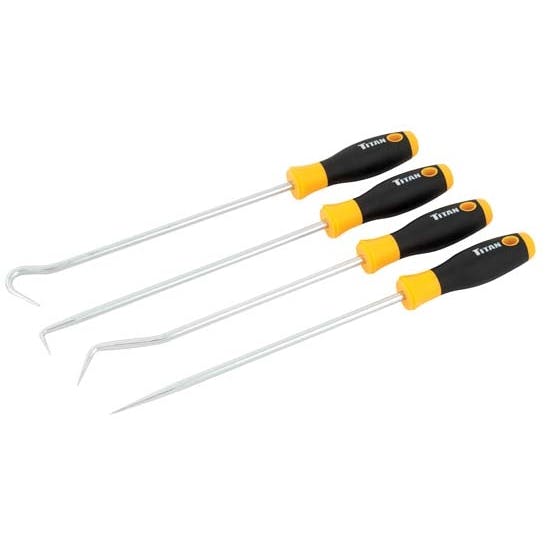Titan Tools 17221 4-Piece Long Pick and Hook Set, TPR Sure-Grip Handle