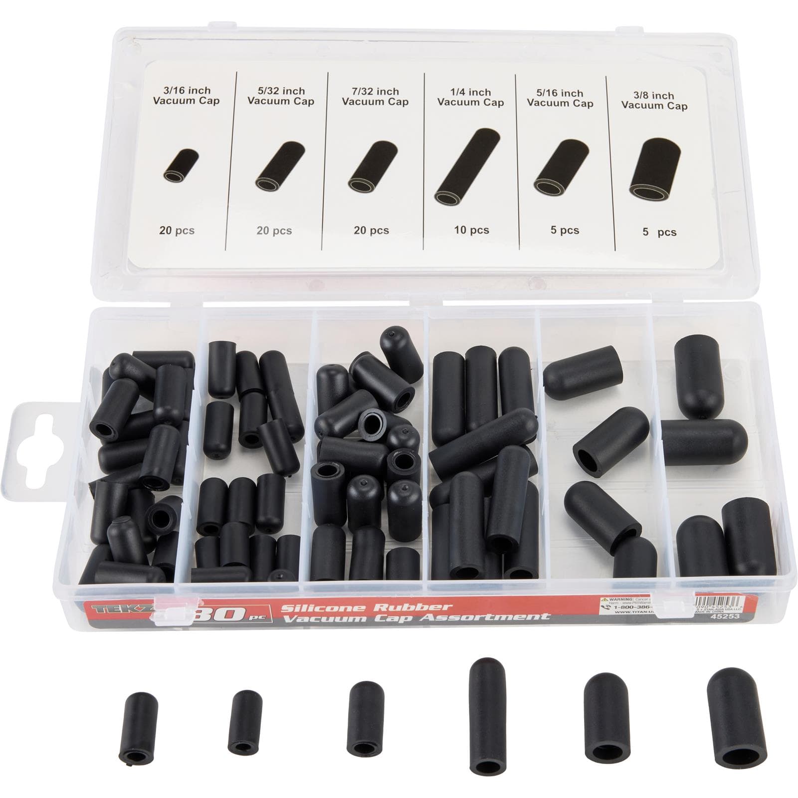 Titan Tools 45253 Silicione Rubber Vacuum Cap Assortment, 80 Pc.