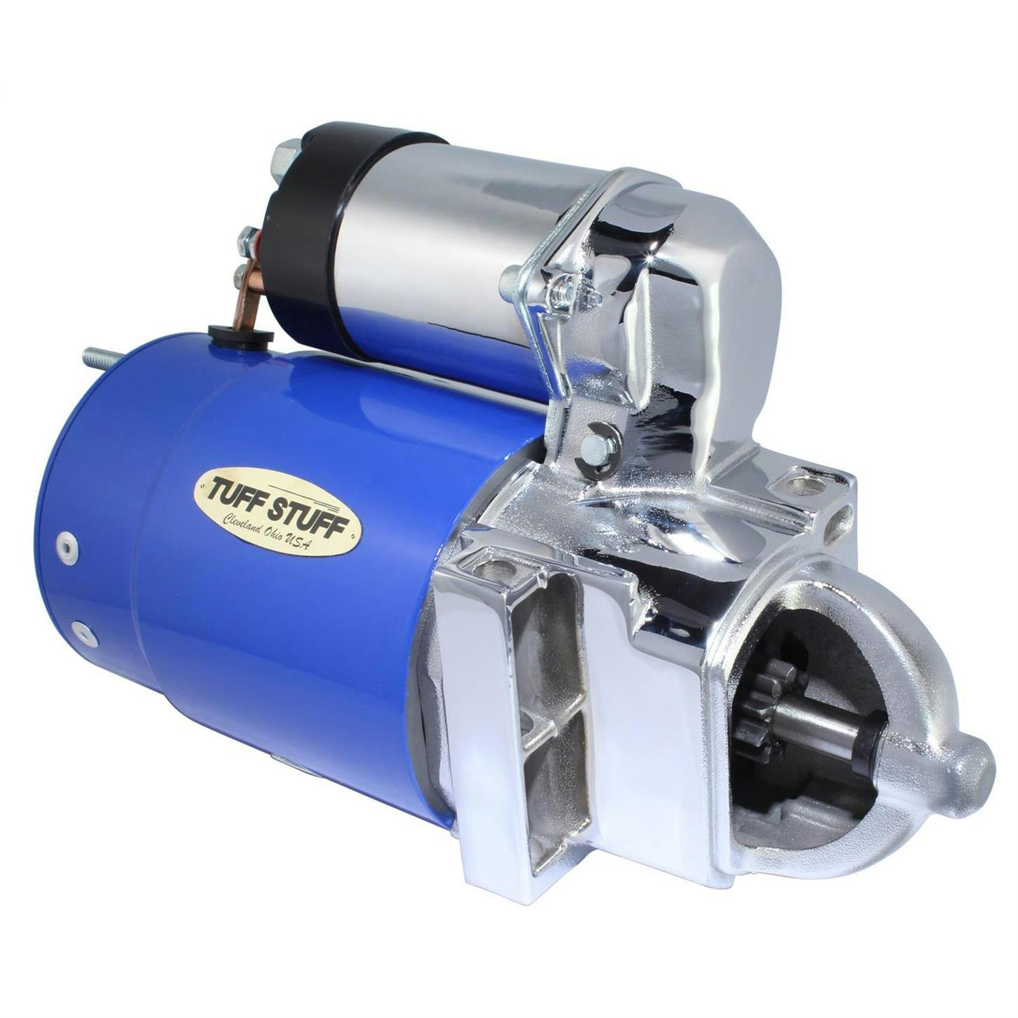 Tuff Stuff 3510BBLUE Chevy Starter, Staggered, Blue W/Chrome