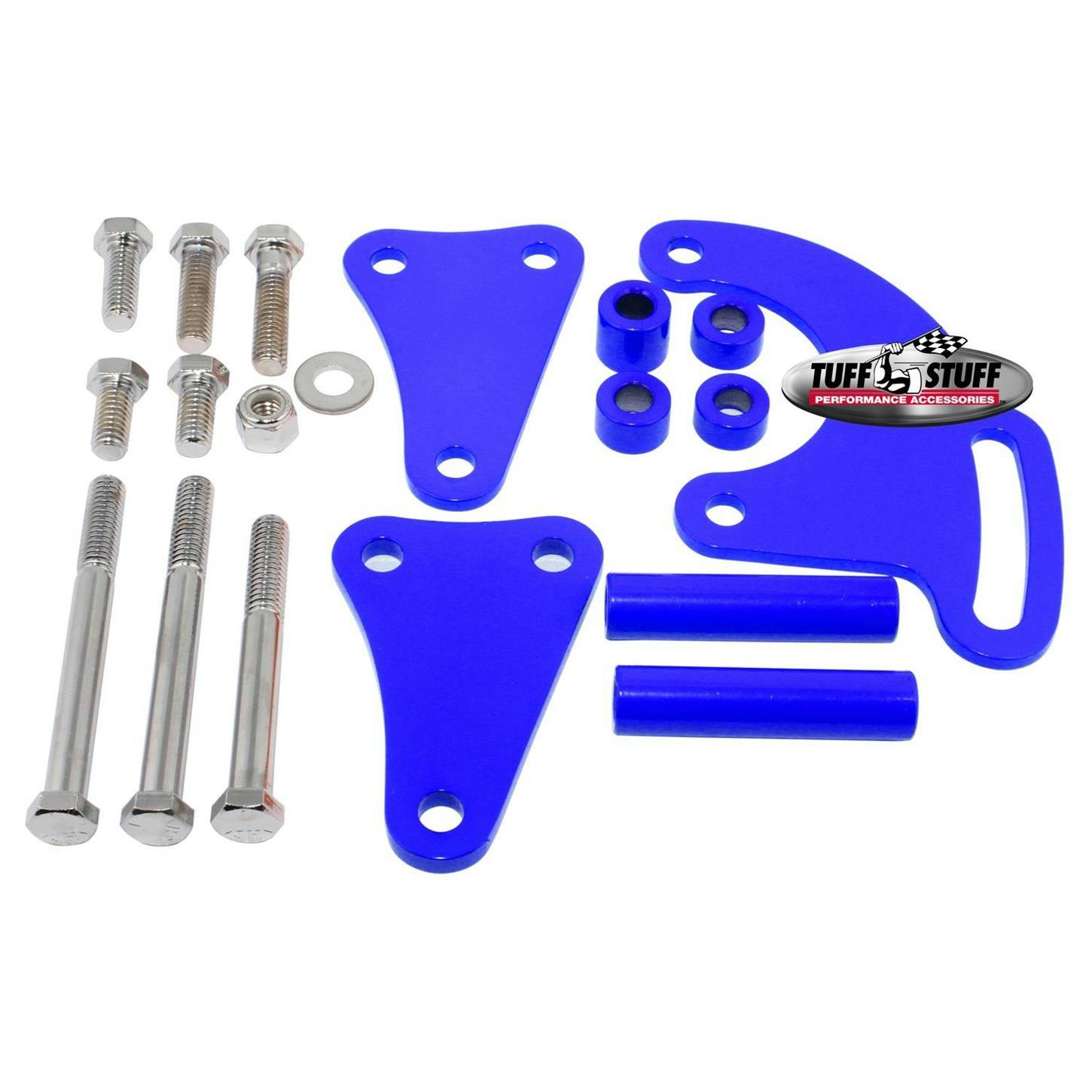 Tuff Stuff 6508BBLUE SBC Long Power Steering Pump Bracket, Blue