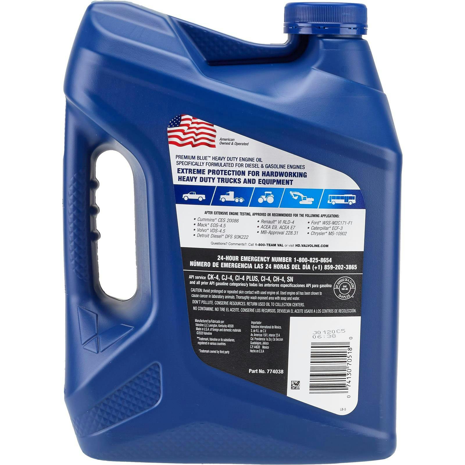 Valvoline 774038 Premium Blue Diesel Engine Oil, 5W40, 3x1 Gal