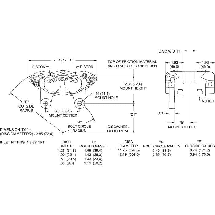 Wilwood 120-15255 Forged Dynalite Caliper, 1.38 Piston/1 Inch