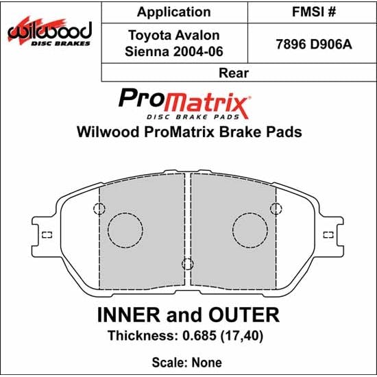 Wilwood 150-D0906AK D906A Promatrix Brake Pad Set, .685 Inch