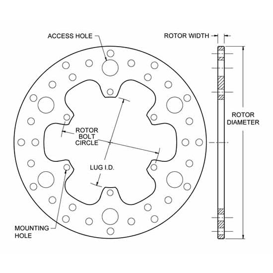Wilwood 160-3455 Drilled Steel Midget Rear Rotor, 10.50 Inch