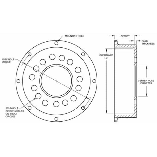 Wilwood 170-0259 Rear Brake Drag Hat, 1.71 Inch Offset, Multi-5 Lug
