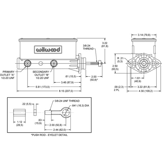 Wilwood 260-14157 Aluminum Master Cylinder, Mustang 64-72 Mustang