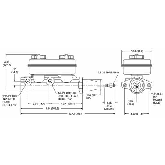 Wilwood 260-4894 Tandem Master Cylinder Kit, 1-1/16 Inch Bore