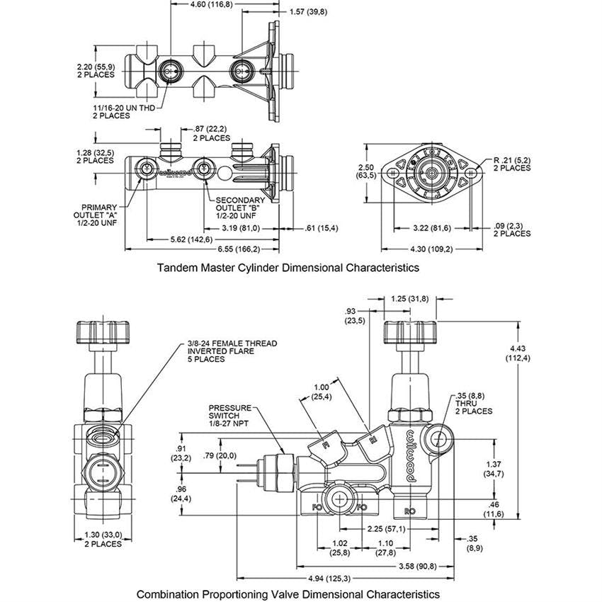 Wilwood Remote Tandem M/C Kit W/ Bracket And Angled Valve, 1 Bore