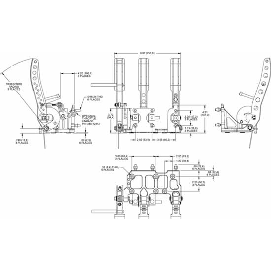 Wilwood 340-12411 Floor Mount Brake/Clutch/Throttle Pedal Assembly