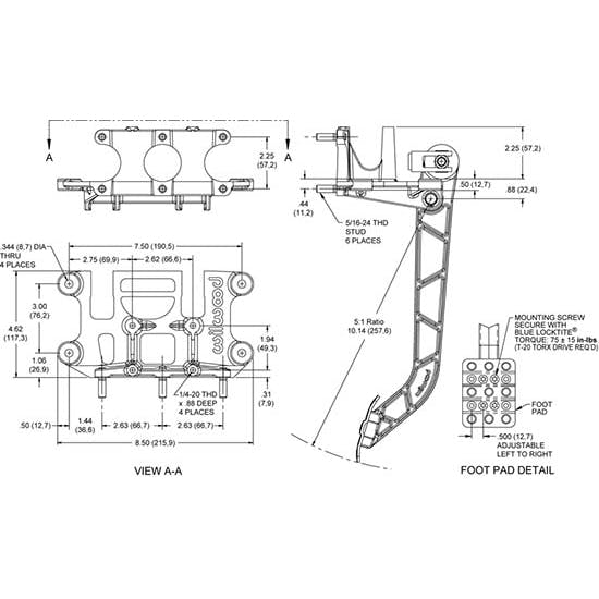 Wilwood 340-13835 Reverse Swing Mount Brake & Clutch Pedal, 5.1:1