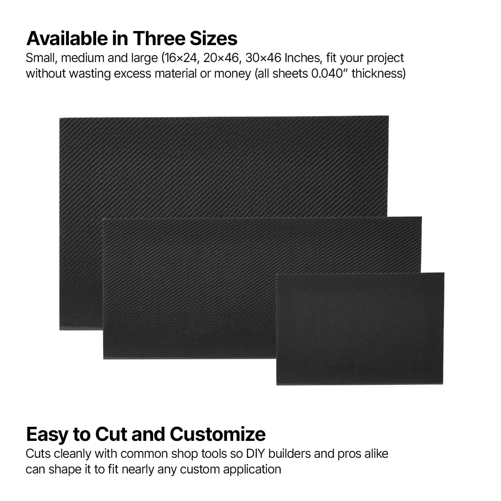 Gloss or Matte Finish Carbon Fiber Sheets, Small, Med, & Large