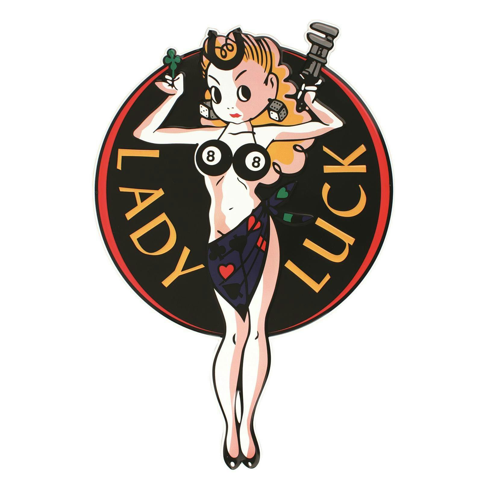 Lady Luck Embossed Aluminum Sign