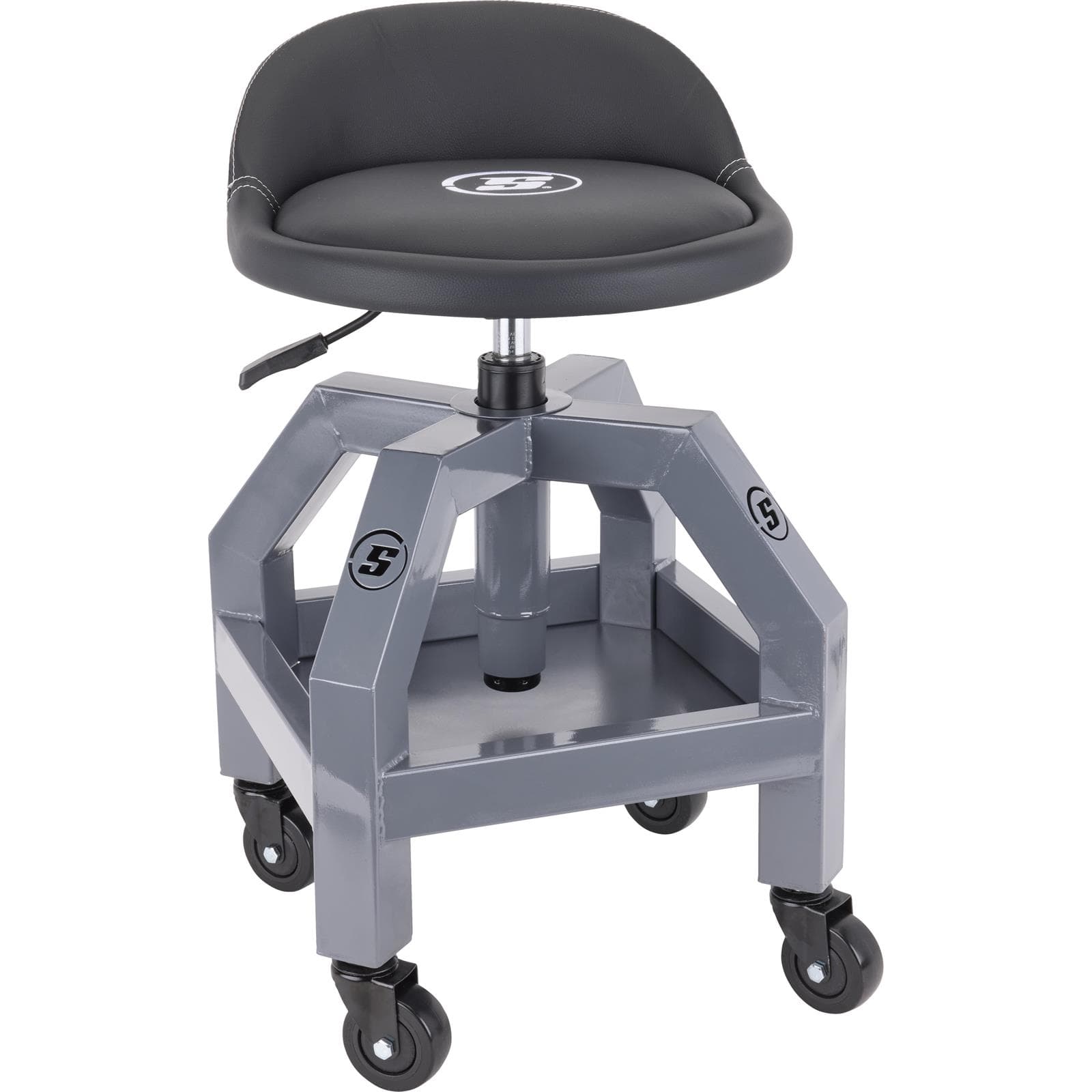 Heavy Duty Adjustable Height Rolling Shop Stool With Tool Tray