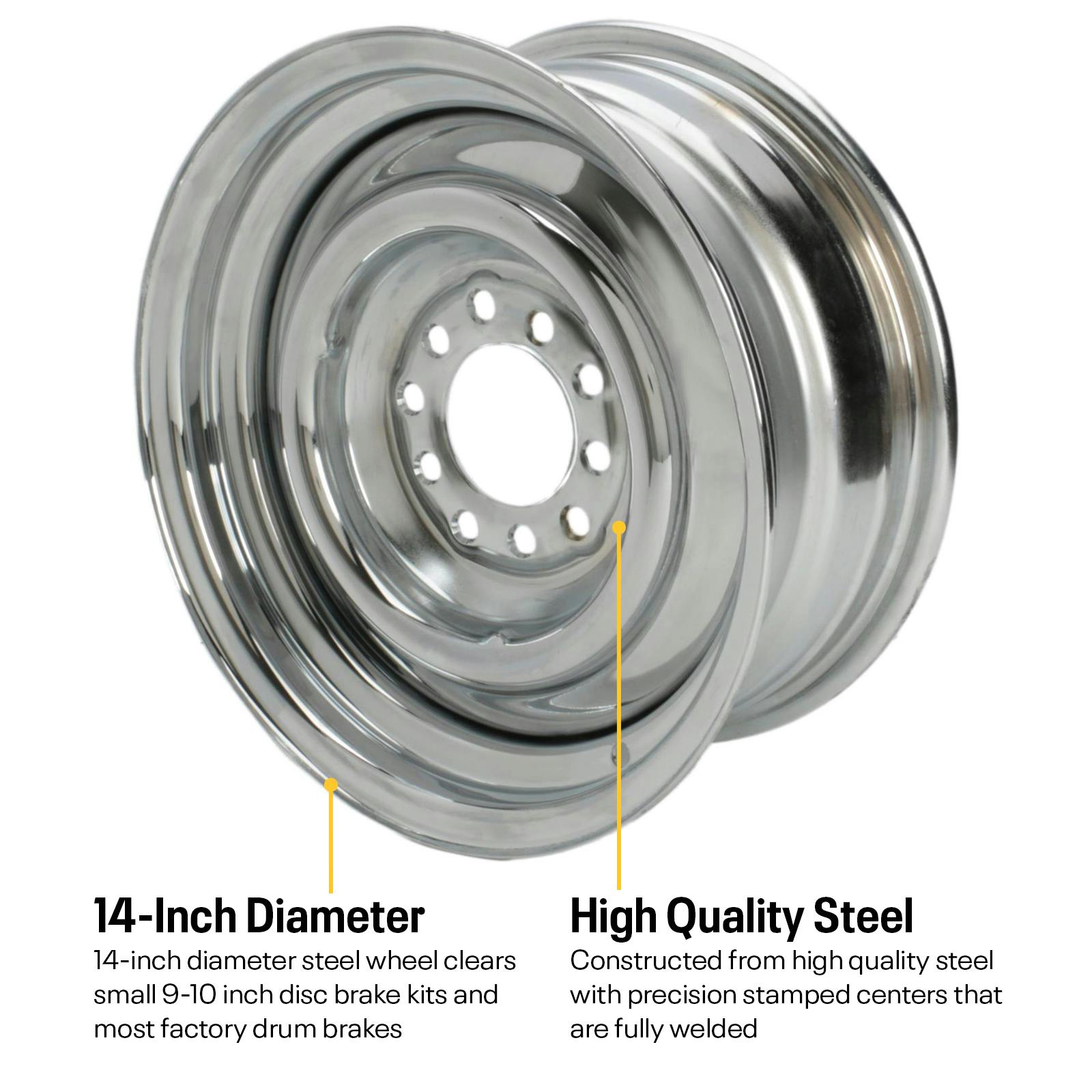 Speedway Smoothie 14x6 Steel Wheels, 5 on 4.5/4.75, 3.75 BS