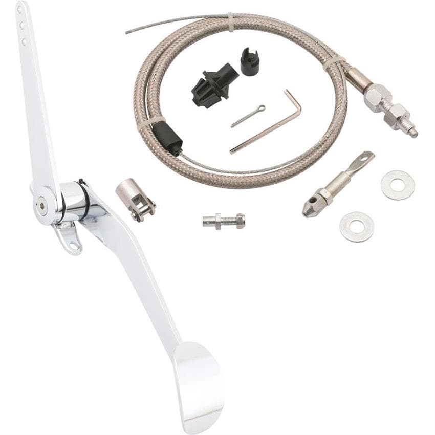Chrome Spoon Accelerator Throttle Pedal & Mr Gasket Cable Kit