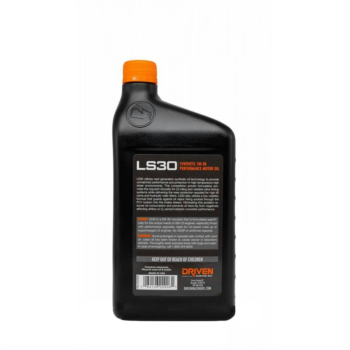 Driven Racing Oil 2906 LS30 5W-30 Synthetic Street Oil, 1 Qt