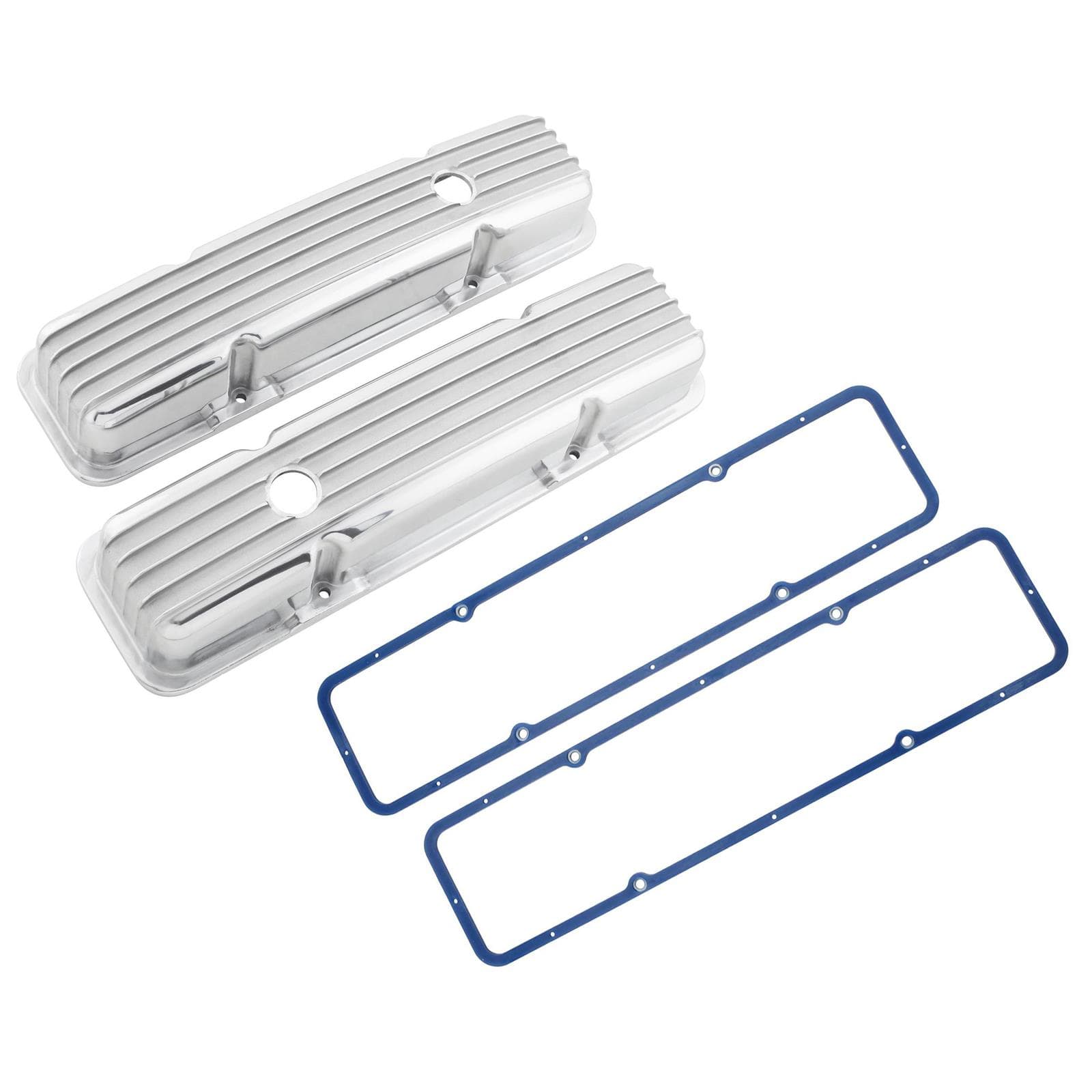 Short Finned Small Block Chevy Valve Covers w/Holes & Gaskets