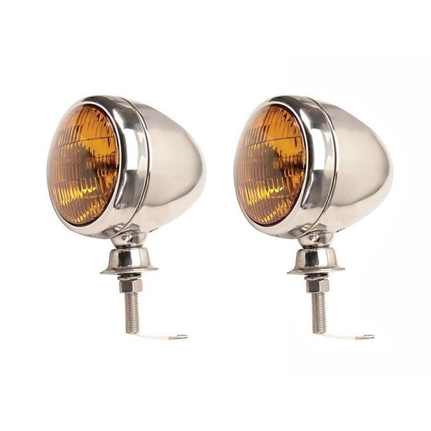 Stainless Steel Tear Drop 12 Volt Fog Light, Amber Lens, Pair