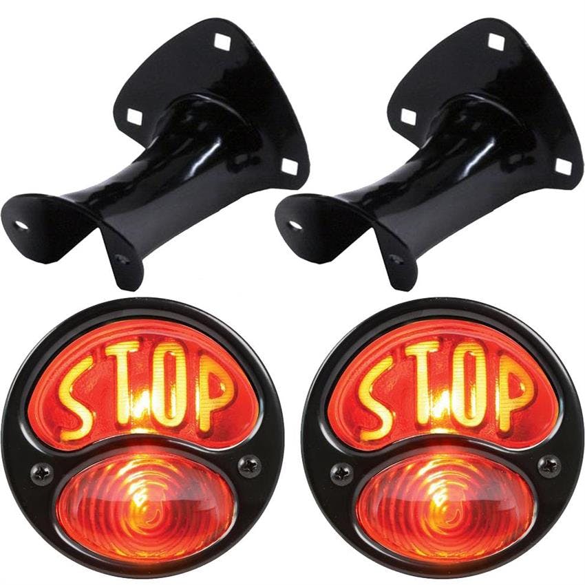 1928-31 Ford Replacement T/L Lenses, "STOP" w/Black Brackets